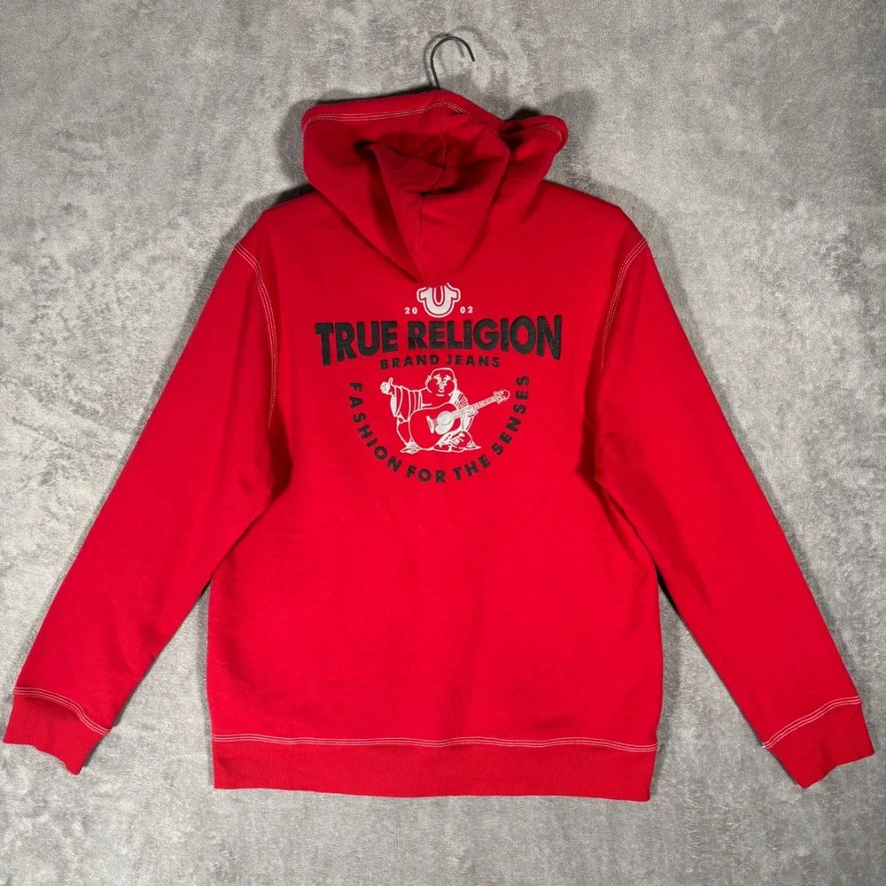 True Religion TNL Puff Buddha Full Zip Hoodie Mens XL‎ 3D Graphic Sweatshirt Red